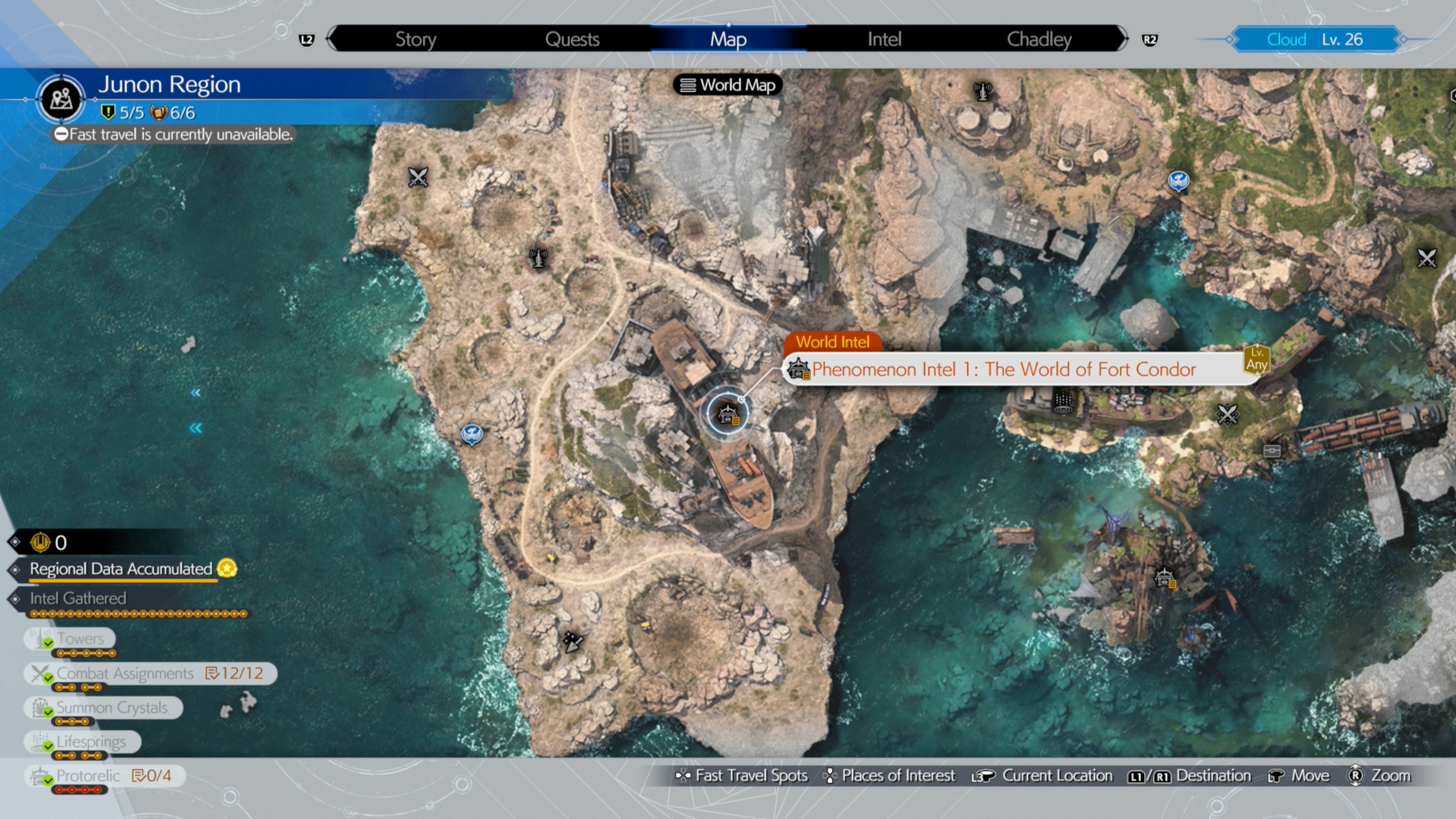 La ubicación del primer fenómeno Intel en tu mapa en la región de Junon en Final Fantasy 7 Rebirth