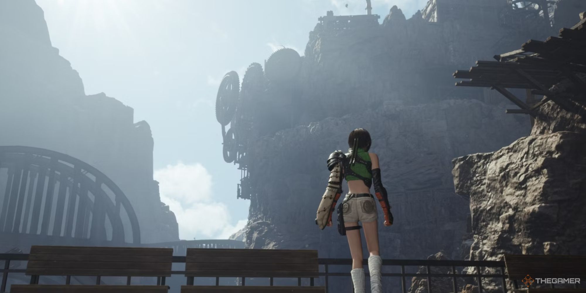 Final Fantasy VII Rebirth Yuffie mirando a lo lejos en Corel Mine