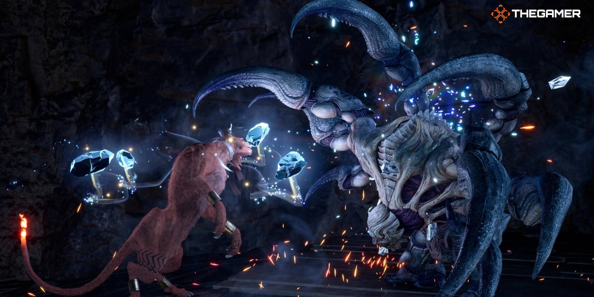 Imagen destacada de Red XIII atacando a Death Claw con Chilling Roar en FF7 Rebirth