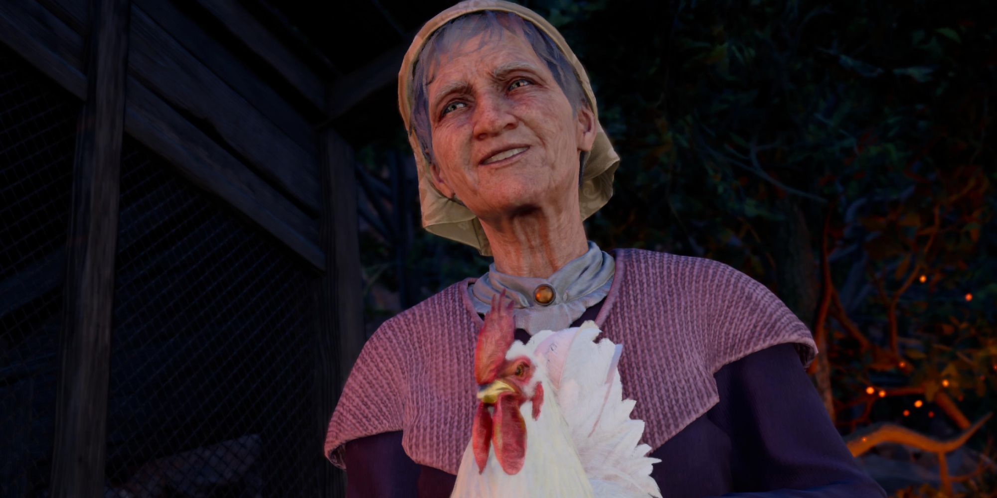 Kazhra sostiene una de sus gallinas - FF7 Rebirth