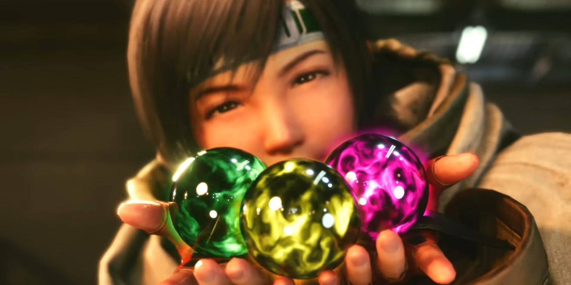 Final Fantasy 7 Remake Intergrade Capítulo 1 Yuffie sostiene Materia en sus manos