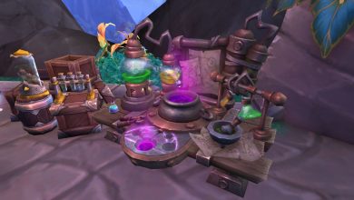 One of two Alchemy Benches in Valdrakken in World of Warcraft.