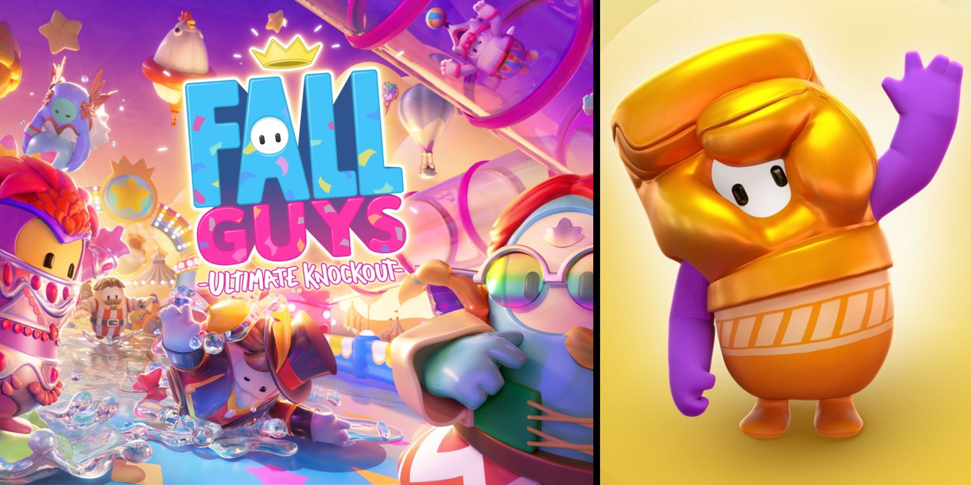 Fall Guys Title Image and Golden Punching Glove Costume