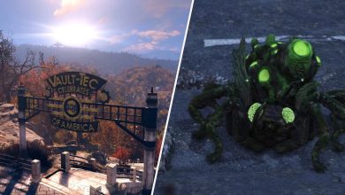 Fallout 76 Landmark on the left and Honey Beast on the right.