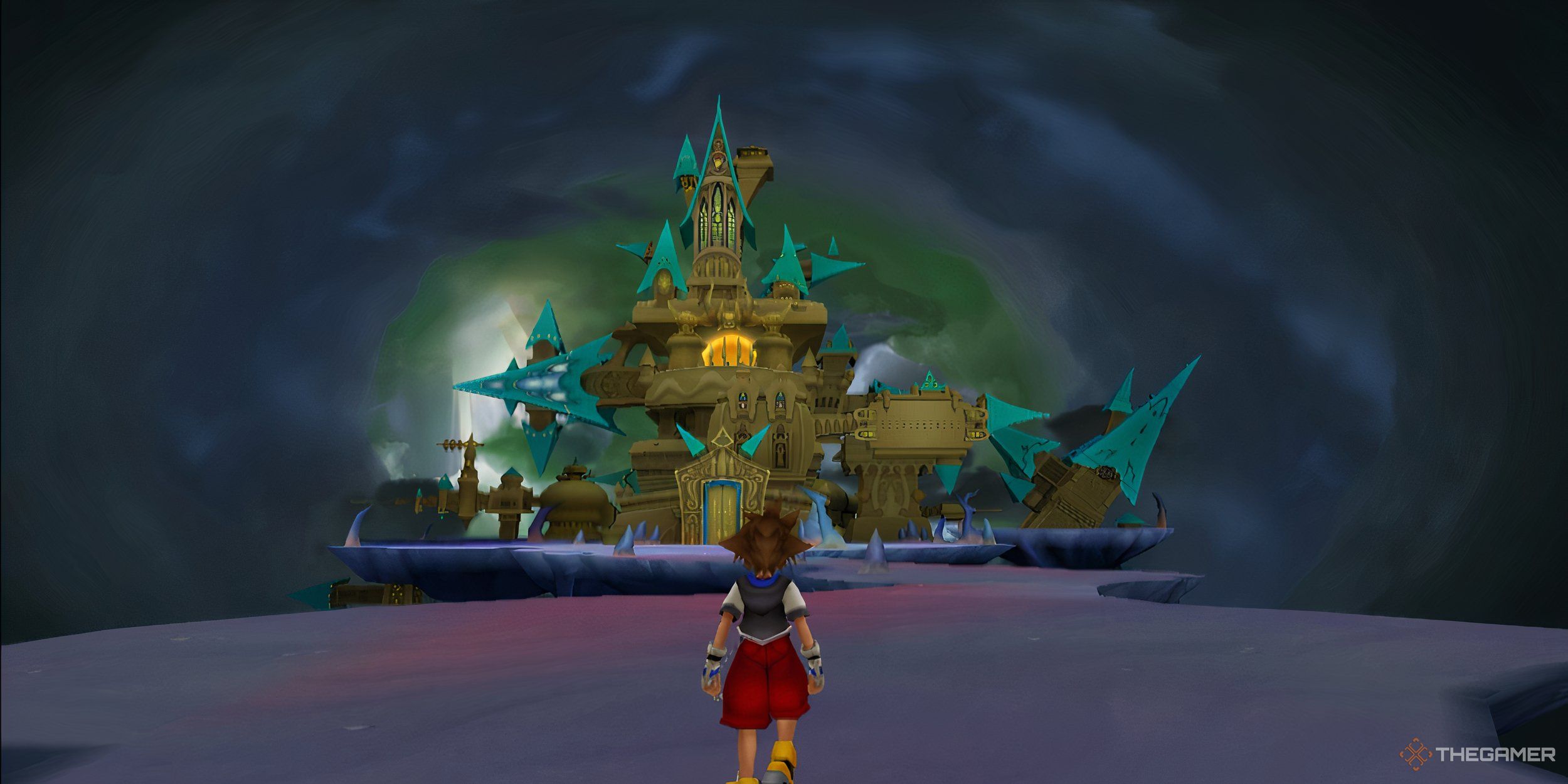 Kingdom Hearts ReChain of Memories Sora acercándose al Castillo del Olvido