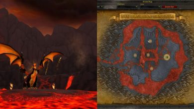 World of Warcraft Wrath of the Lich King split image of Obsidian Sanctum map and Sartharion roaring in game