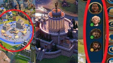 split image of war UI and commercial hubs for making money in Civ 6