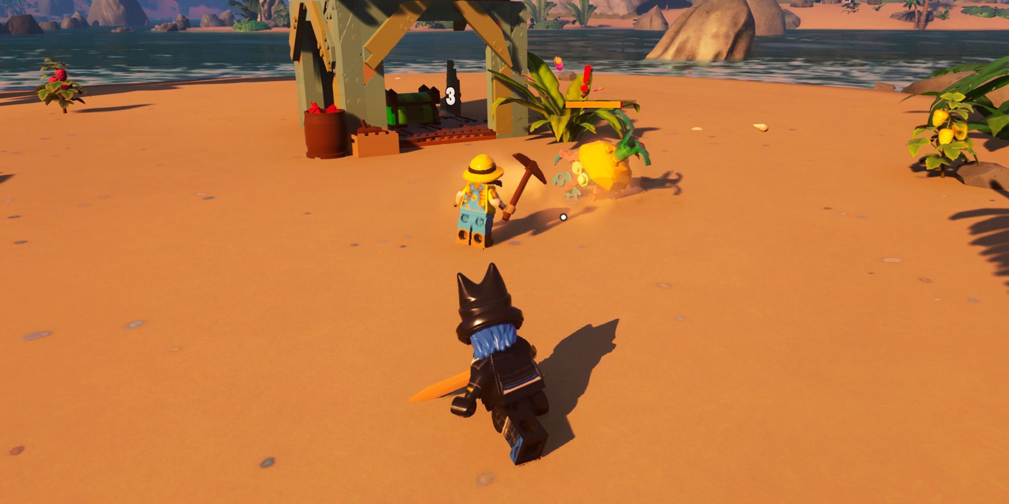 Dos personajes atacando a un Sand Roller en Fortnite.