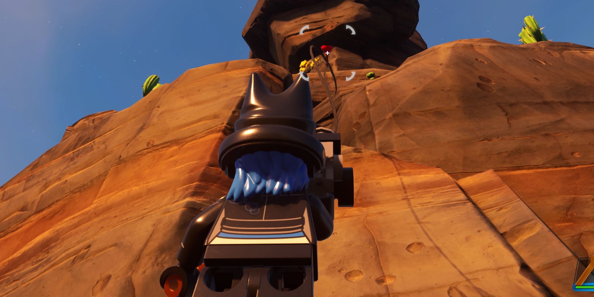 Un jugador que usa el luchador en Lego Fortnite. 