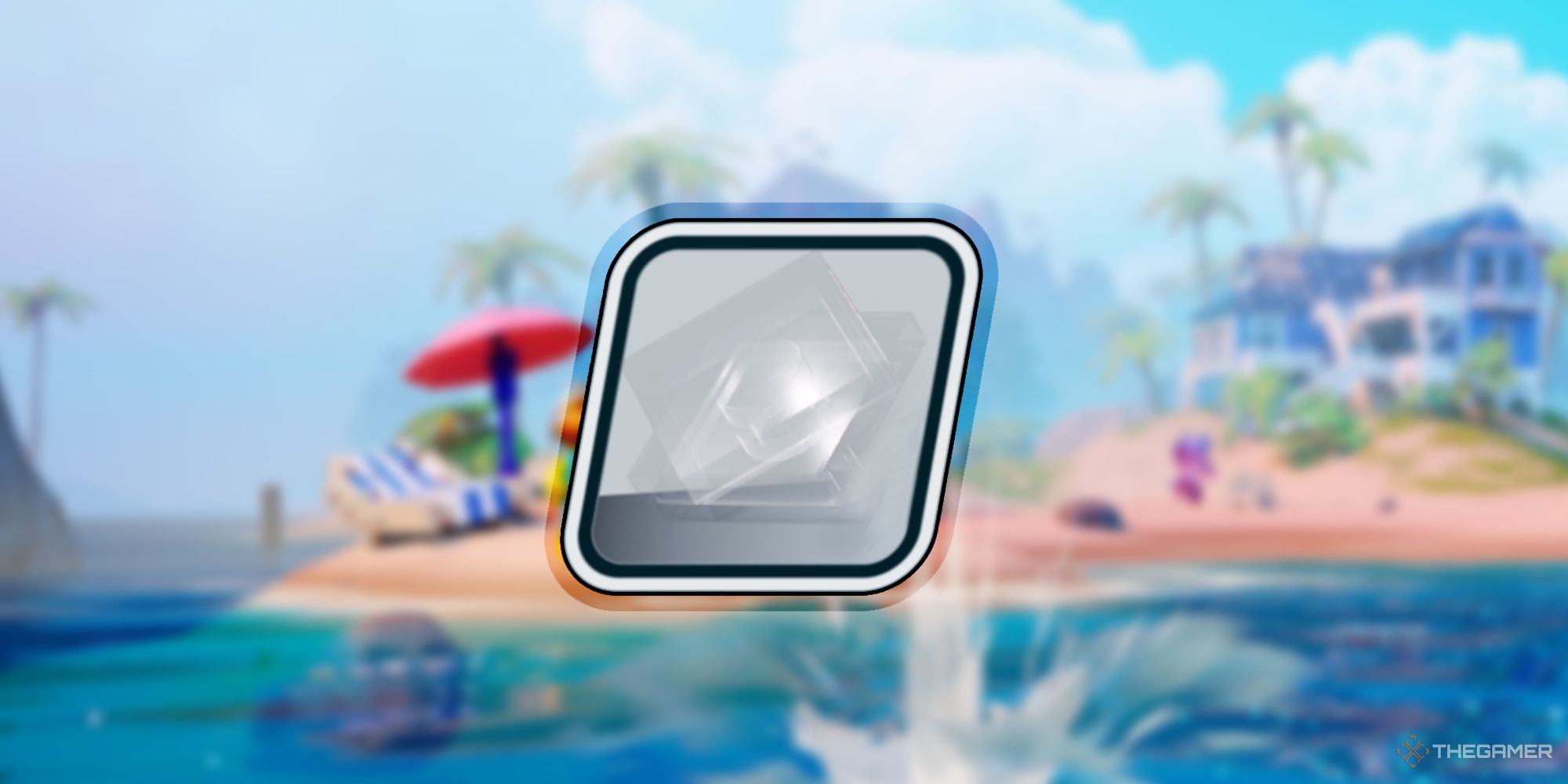 Recurso de vidrio en Lego Fortnite centrado sobre el fondo de la imagen promocional de Gone Fishing en Lego Fortnite.