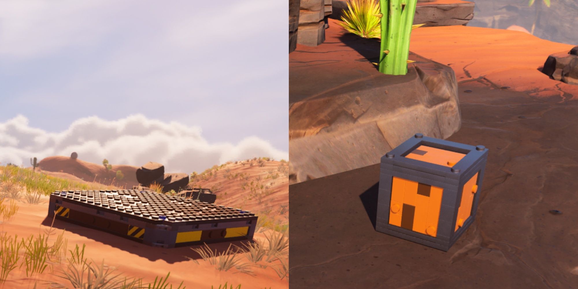 Un collage de la Fundación Dinámica y la Caja de Madera en Lego Fortnite.
