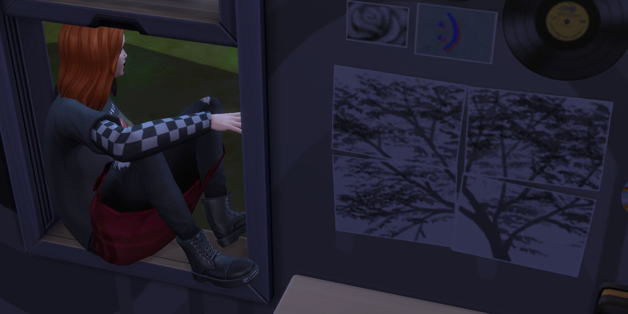 Un Sim adolescente escabulléndose por su ventana.
