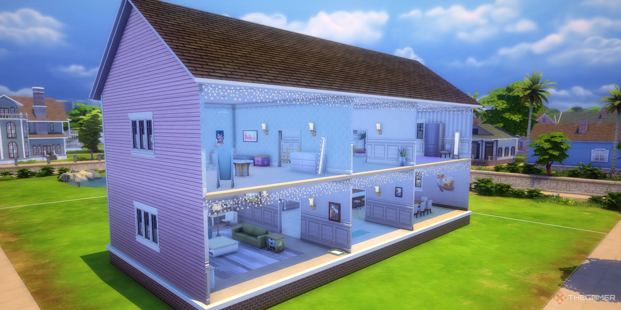 Una casa de muñecas rosa construida en Los Sims 4