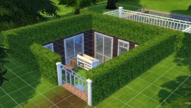 An underground house with an entrance leading to a small outdoor section and a pool in the background.