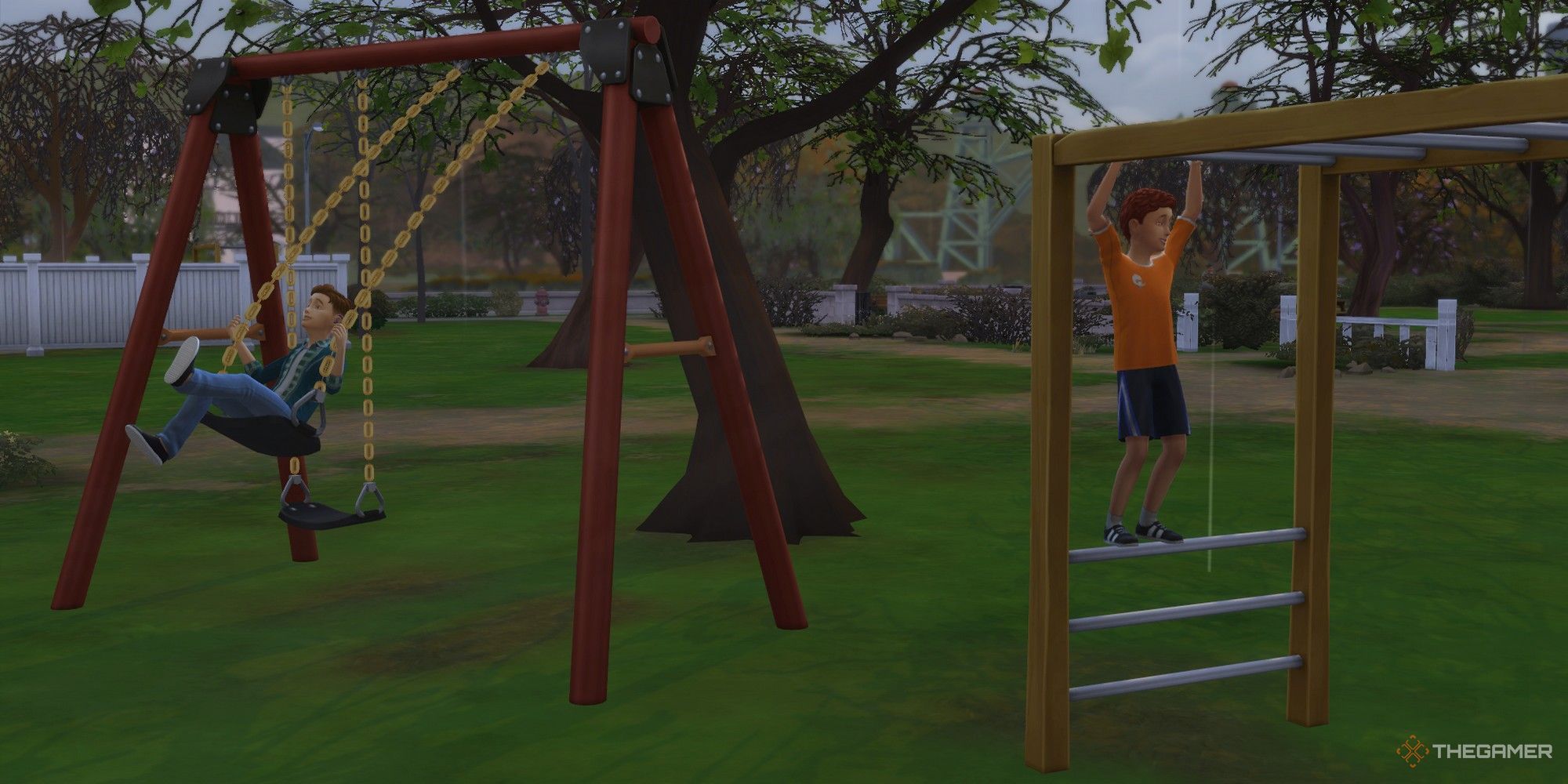 dos sims infantiles jugando en el equipo del patio de recreo fuera de los sims 4 habilidades motoras habilidades infantiles