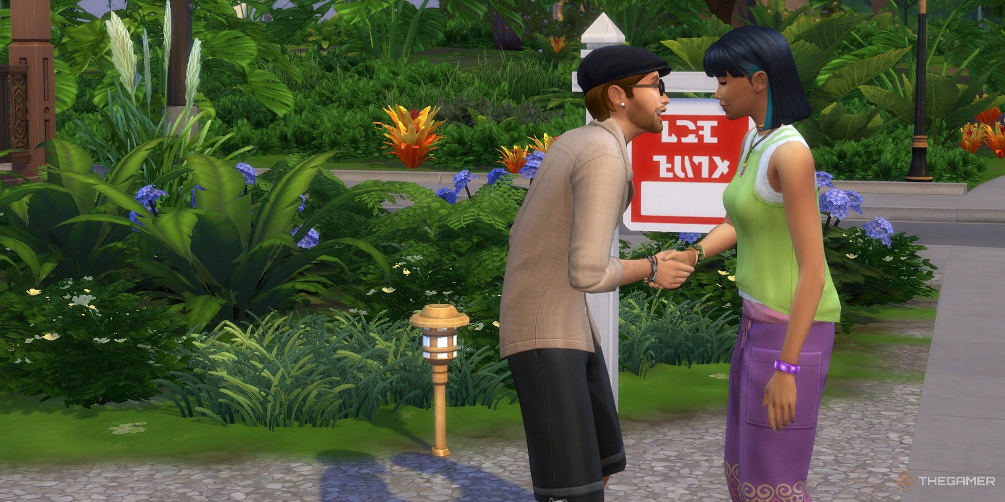 dos sims dándose la mano afuera de una unidad de alquiler los sims 4 en alquiler el propietario encuentra al inquilino para llenar la vacante