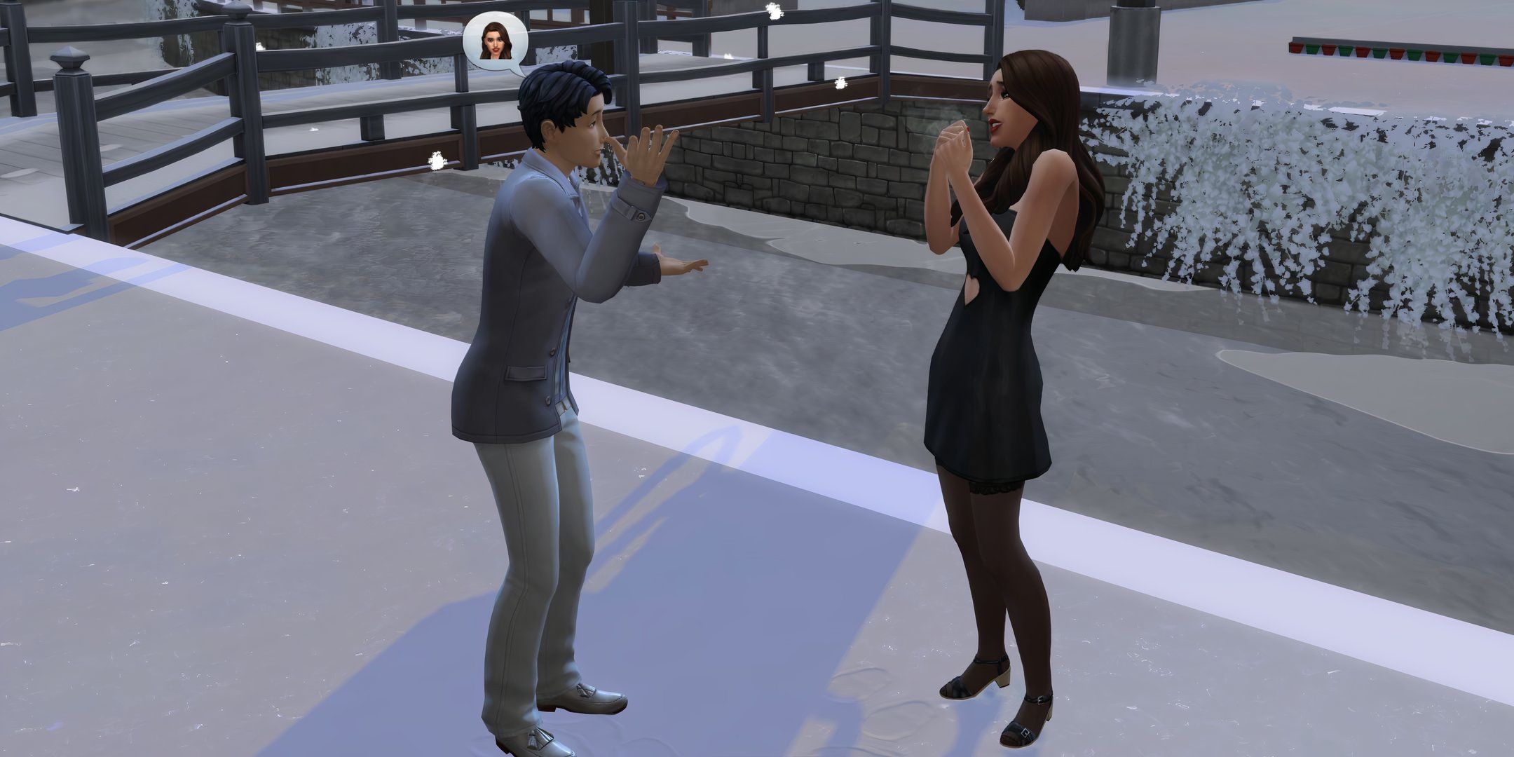 Los Sims 4: Enamorados: Dos Sims hablan sobre su relación.