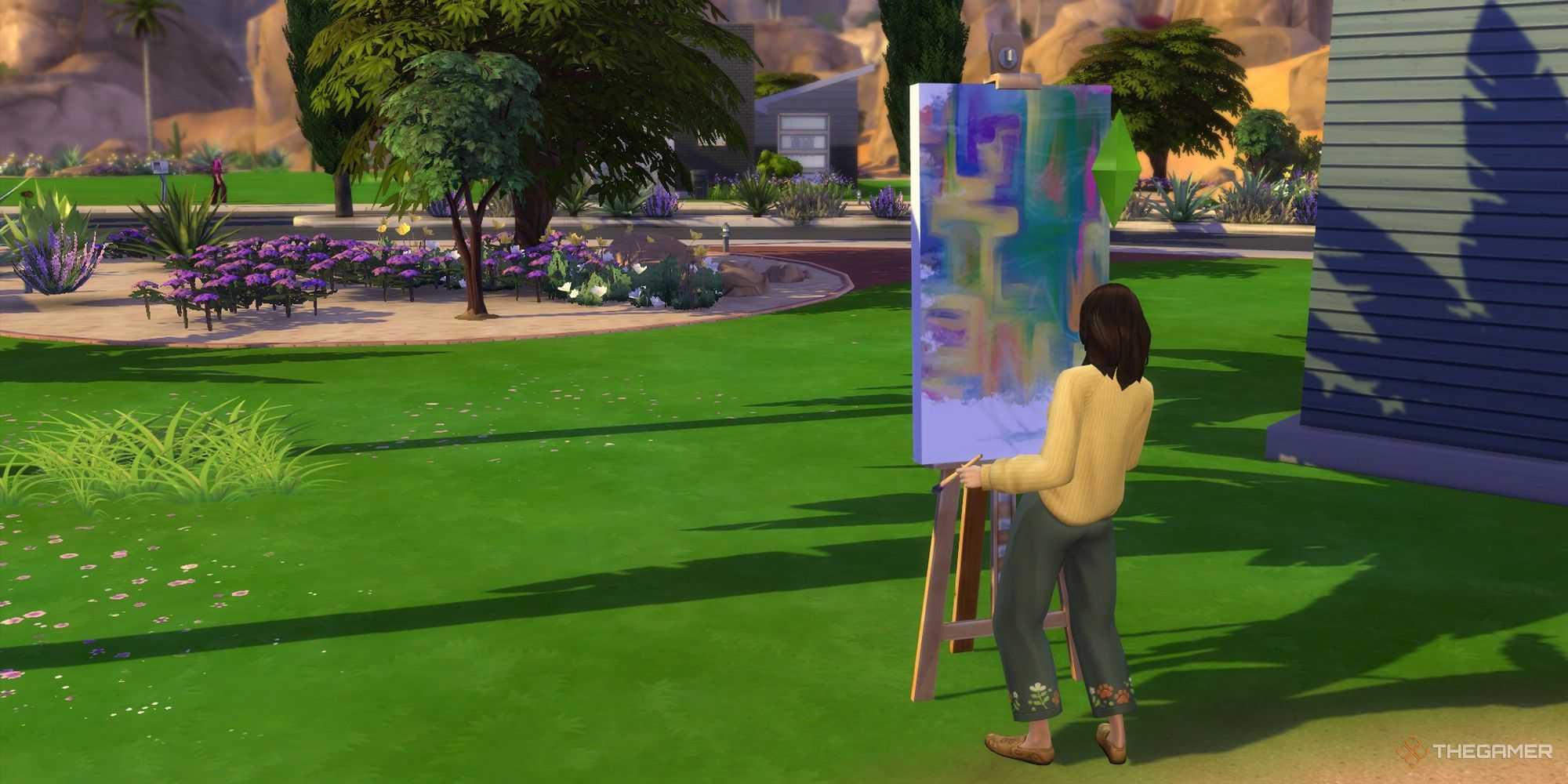 pintando en un caballete en oasis springs pintor extraordinario los sims 4