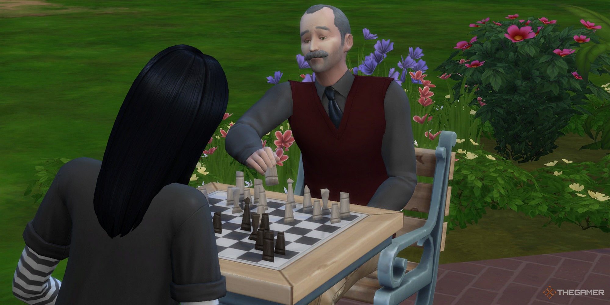 un sim mayor y un sim más joven jugando ajedrez la habilidad lógica de los sims 4