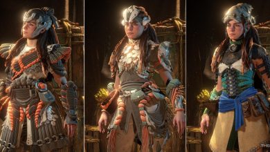 The Quen Commander, Quen Marine, and Nora Lookout Legendary Outfits in Horizon Forbidden West Burning Shores