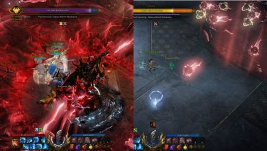 Lost Ark split image of Road of Lament Nazan boss on left and Kyzra boss on right
