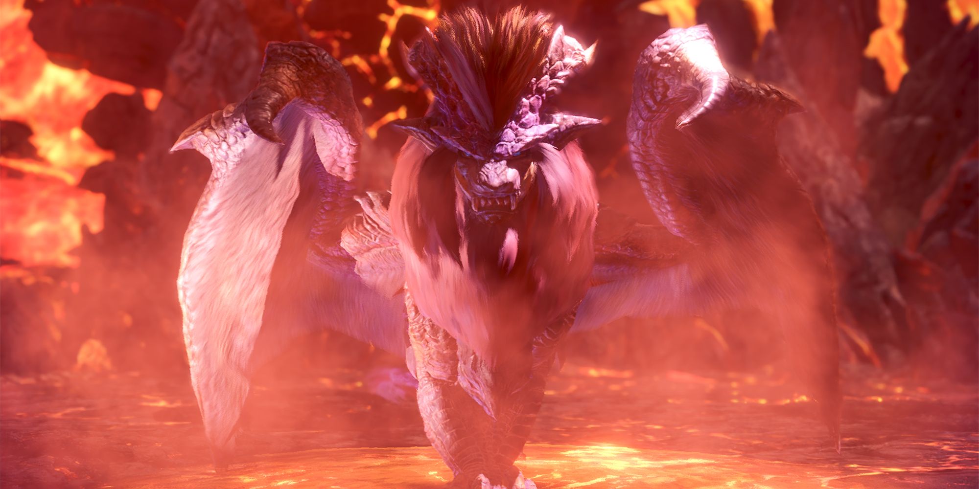teostra emergiendo del fuego humeante