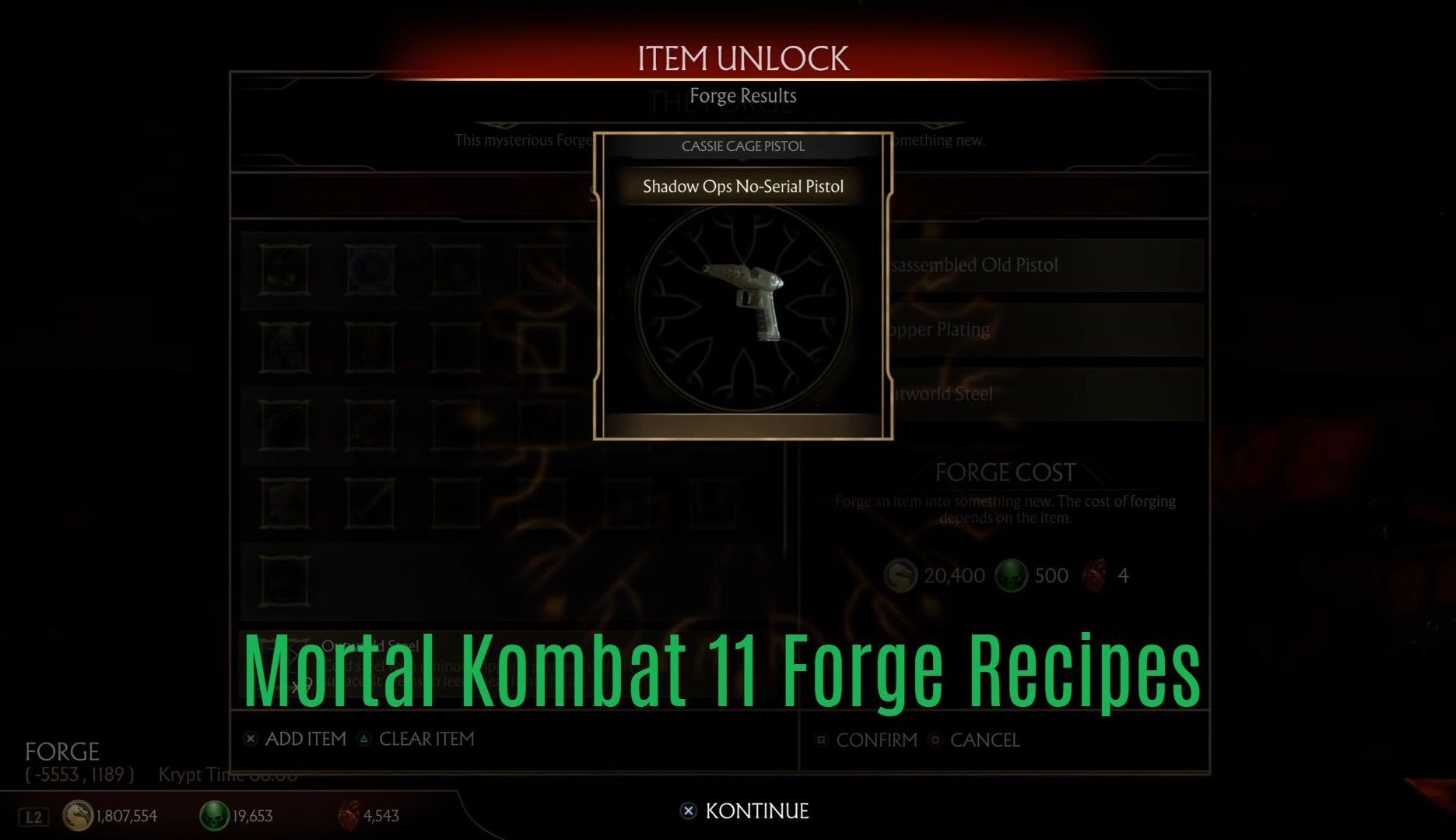 Recetas de Mortal Kombat 11 Forge