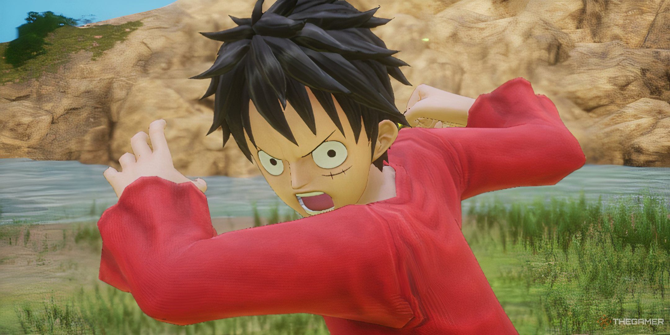 Luffy a punto de usar una de sus habilidades de campo en One Piece Odyssey.