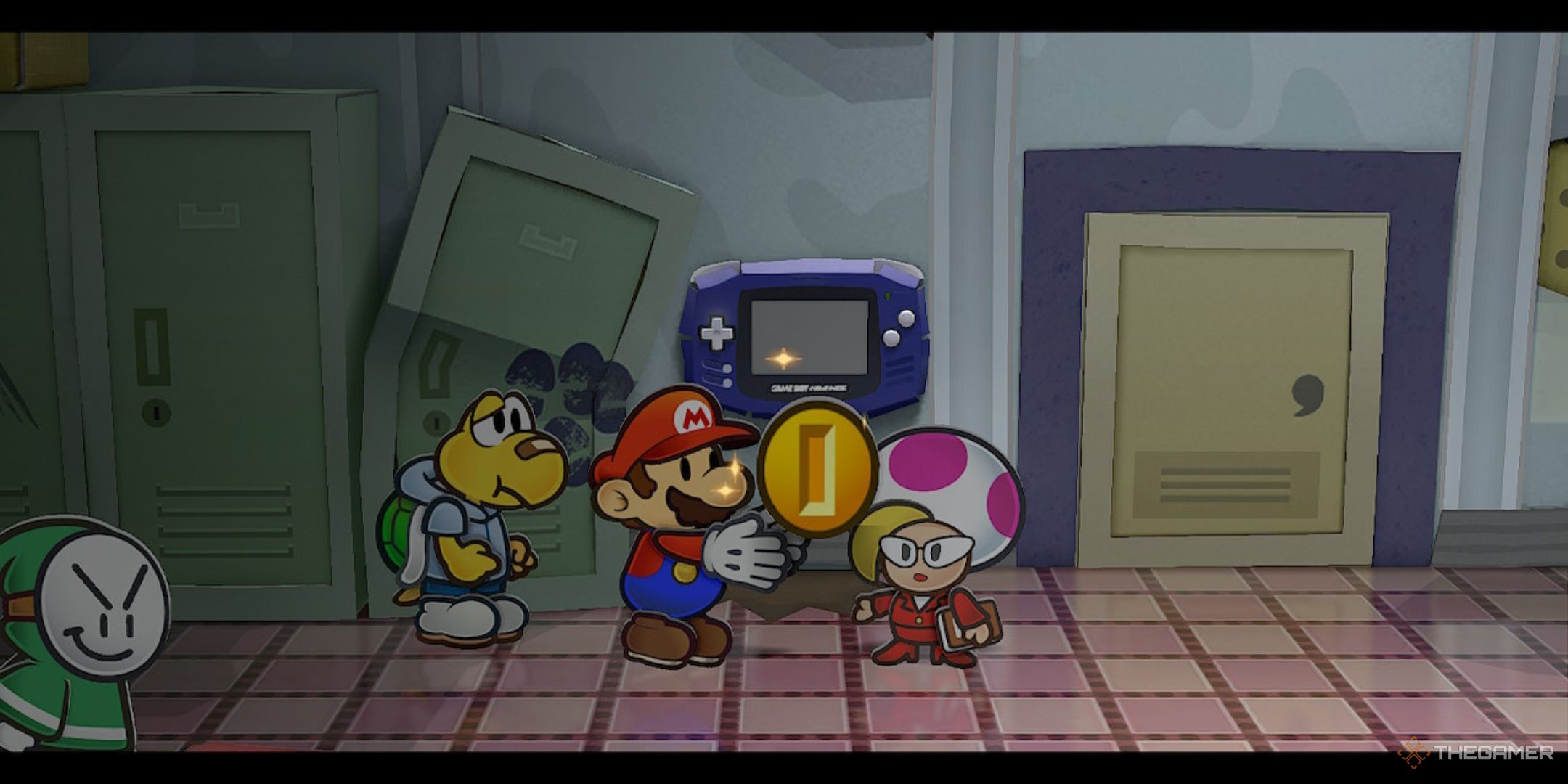 Jolene entregándole monedas a Mario en la sala de ligas menores de Glitz Pit en Paper Mario: The Thousand-Year Door.