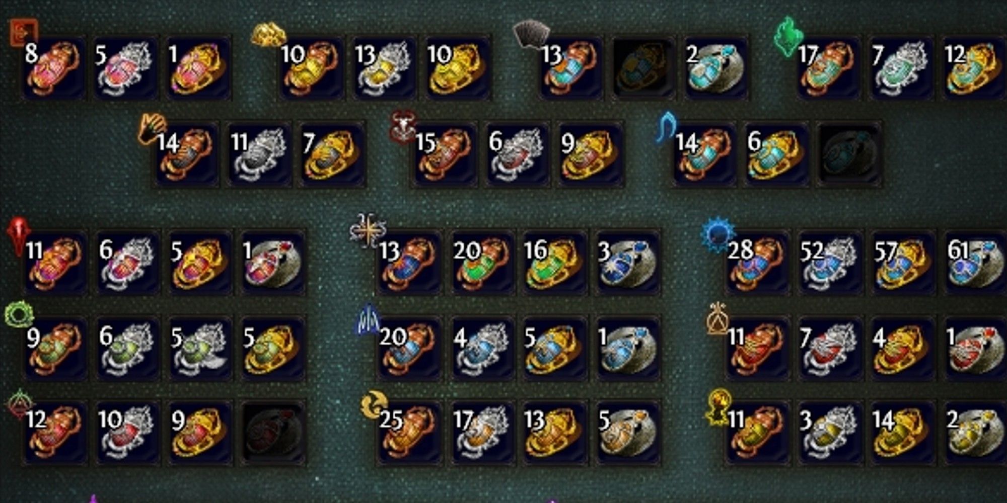 Mitad superior de la pestaña Fragment Scarab en Path of Exile