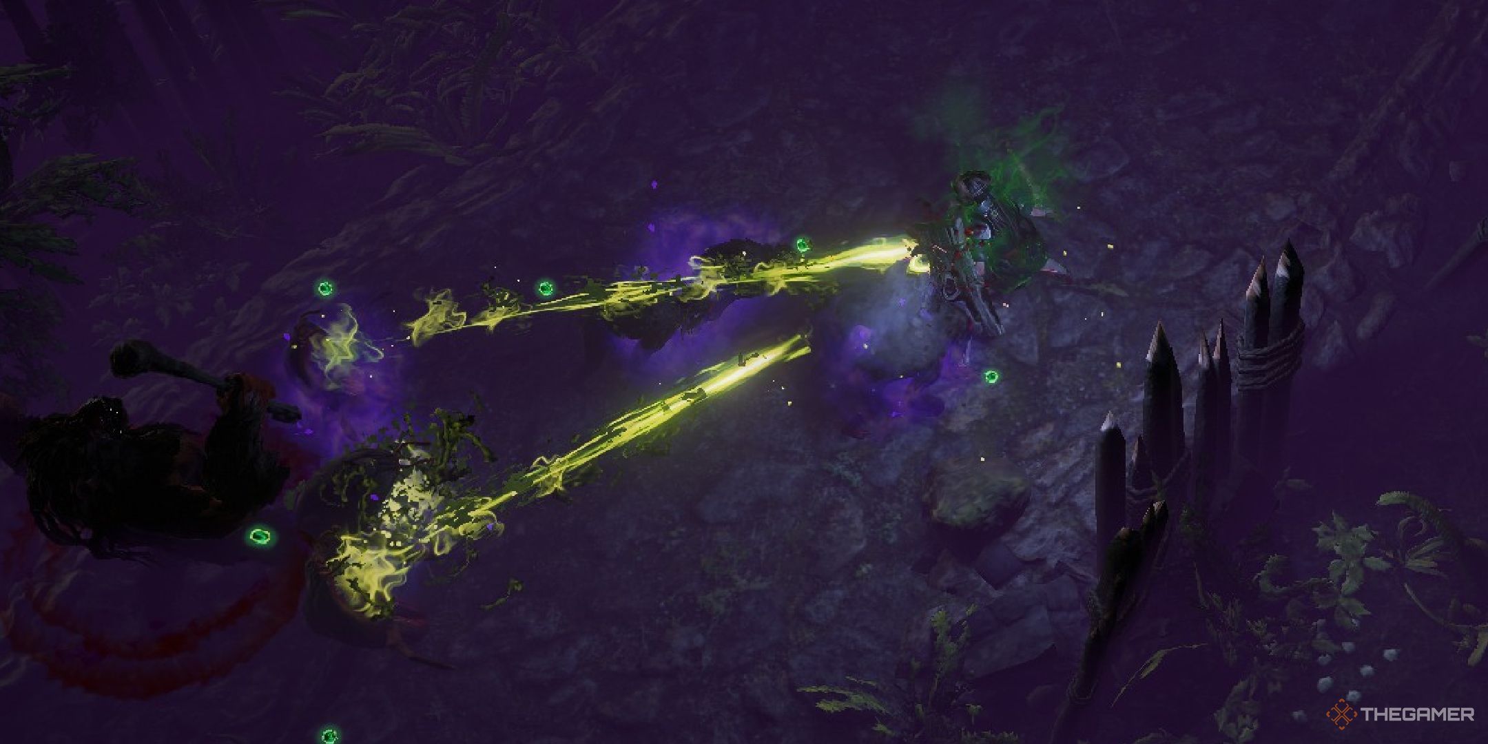 Jugador en Path of Exile siendo atacado por dos enemigos al mismo tiempo.