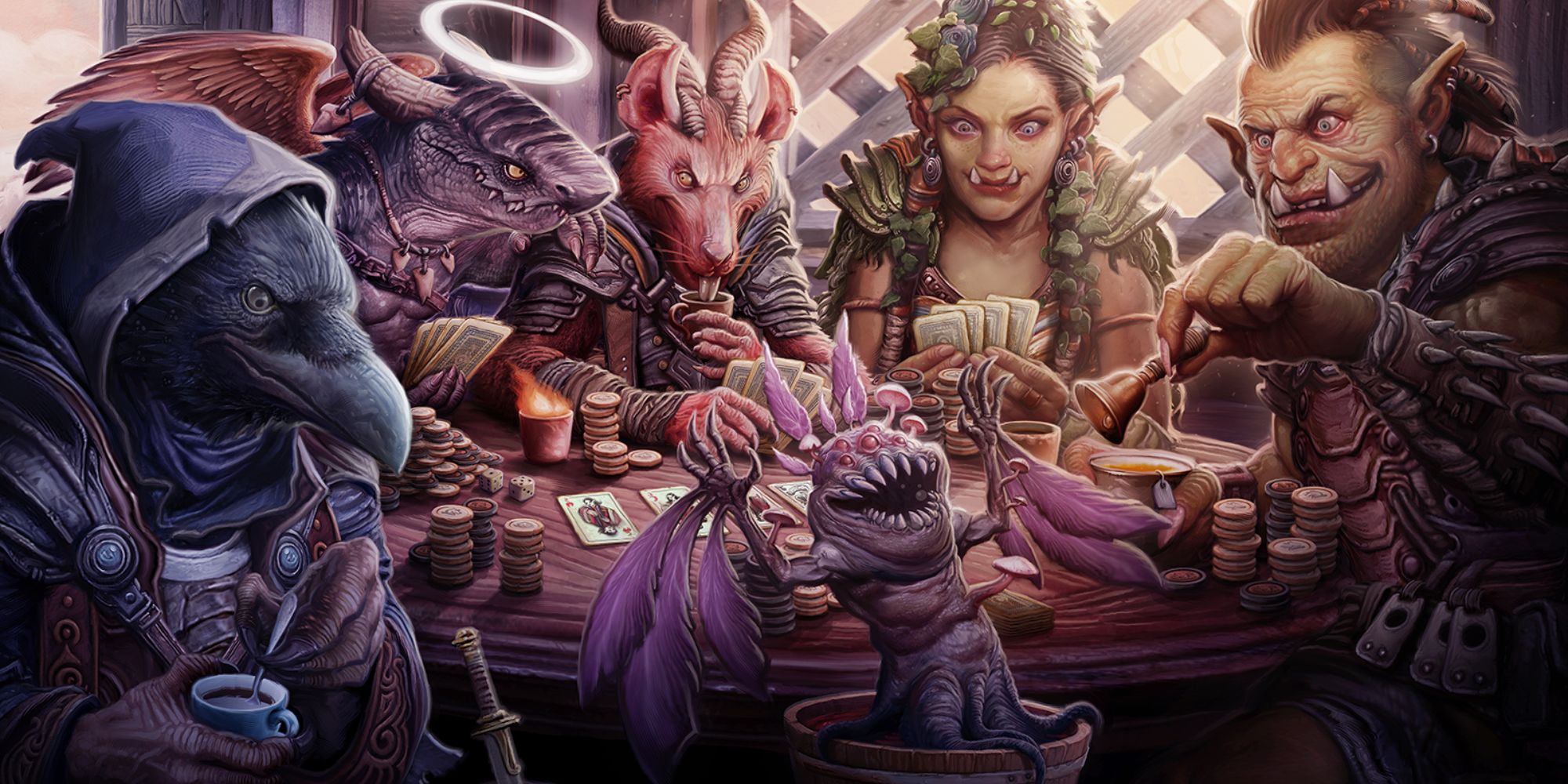 Un grupo de pioneros juega a las cartas en un bar de mala muerte.