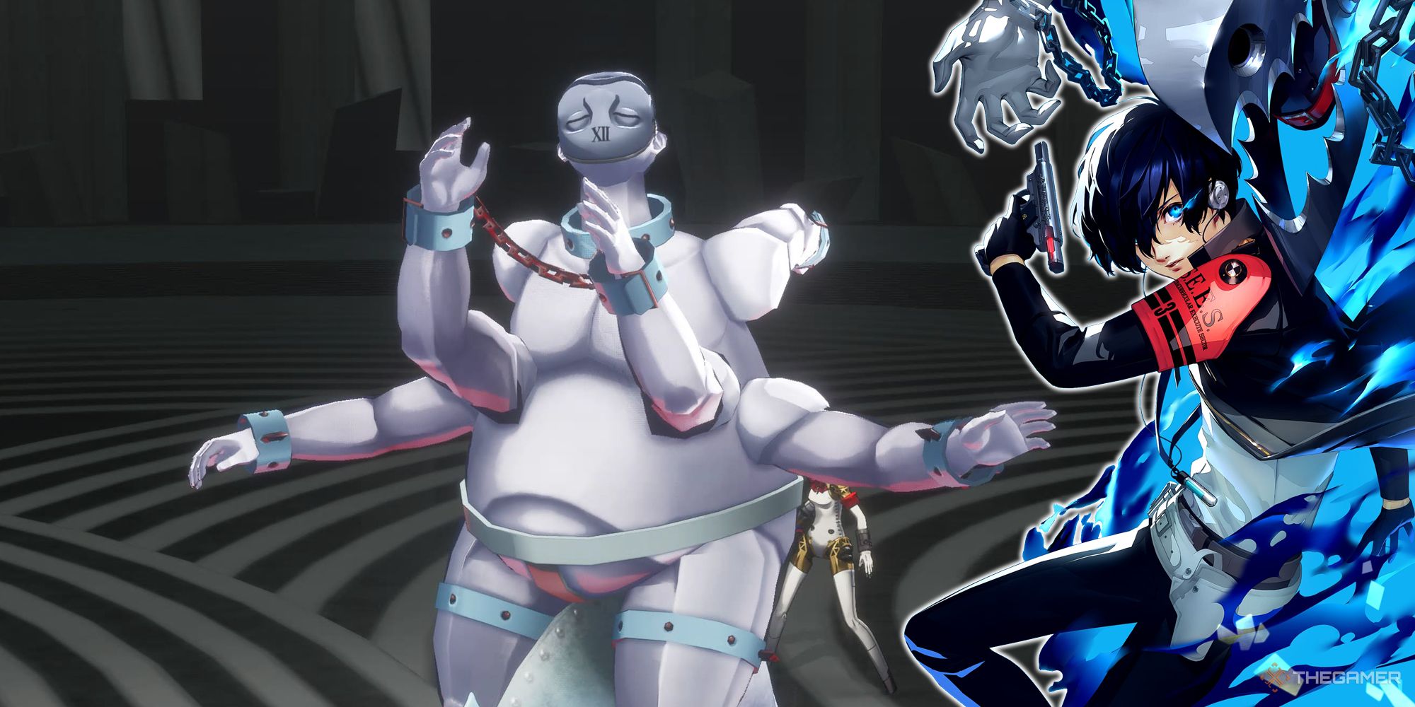 Persona 3 Reload Genocidal Mercenary con portada superpuesta