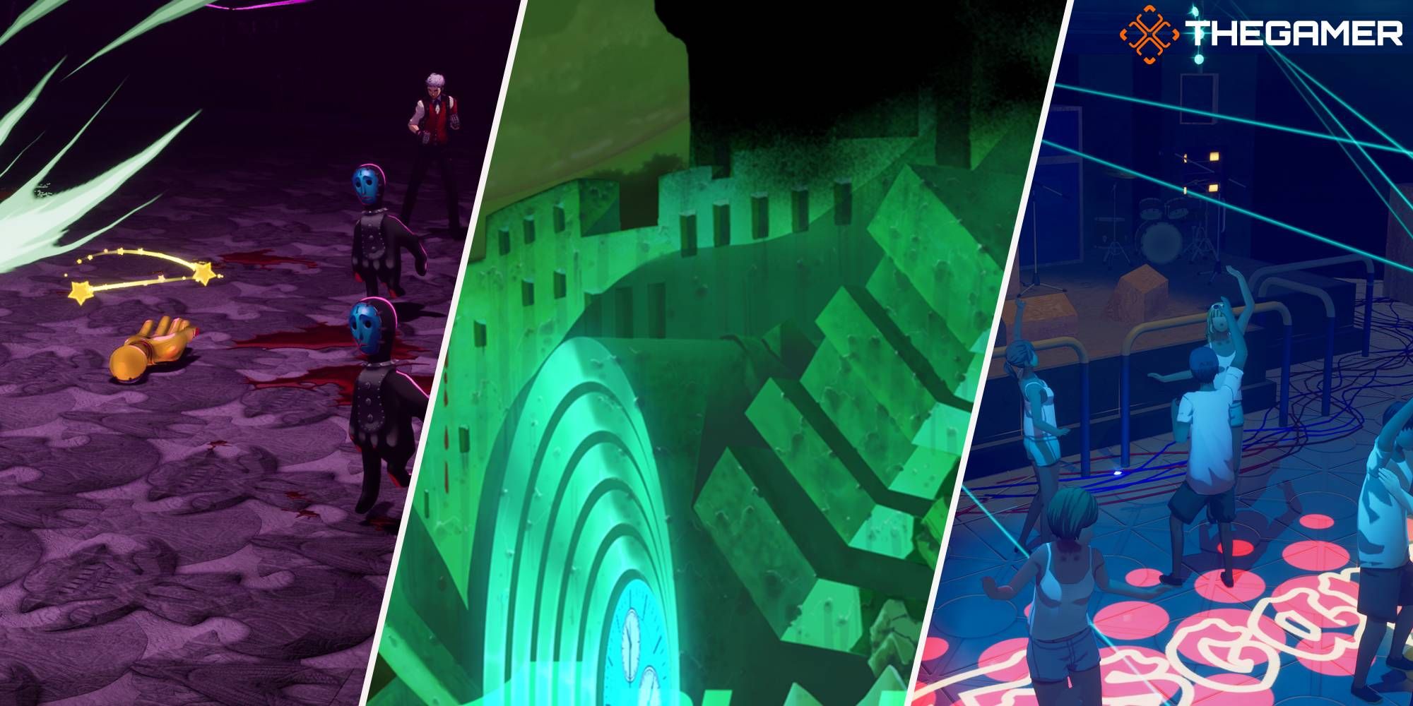 Imagen de Persona 3 Reload de una batalla de Precious Hand, la pantalla de descripción general de Tartarus y Club Escapade