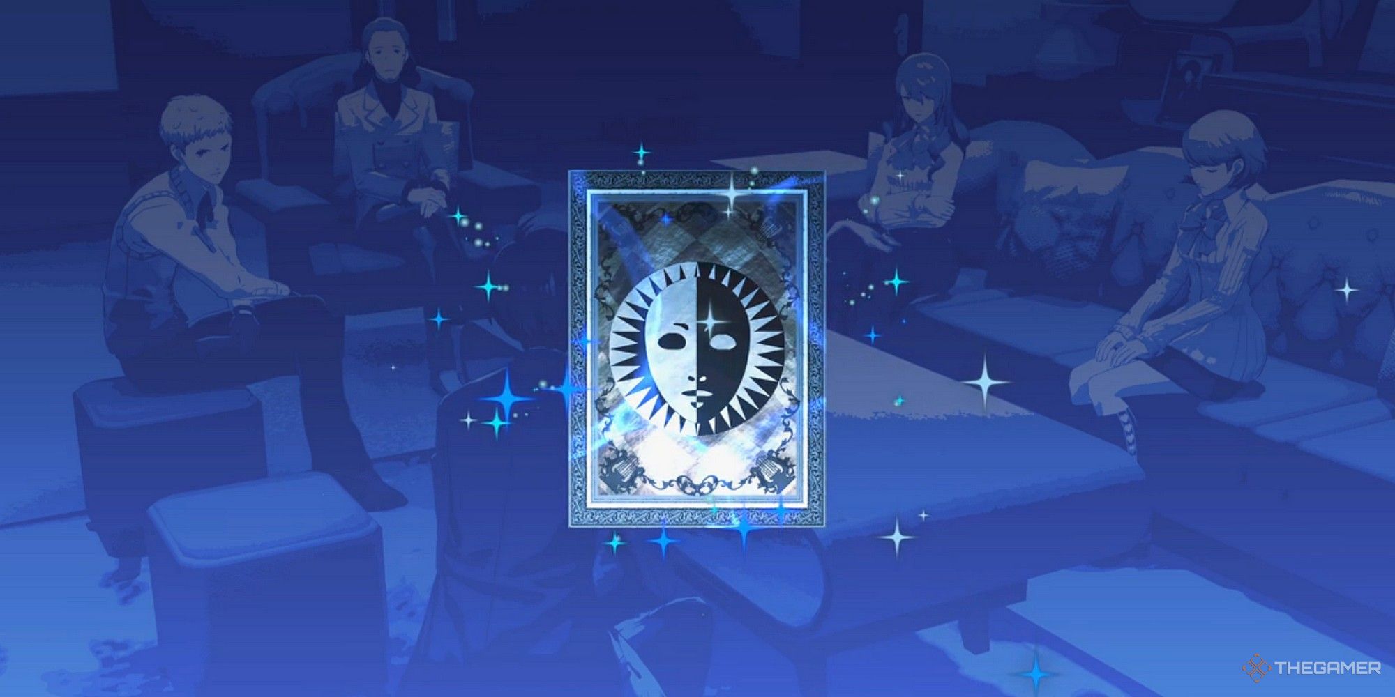 una carta de tarot de enlace social sobre una escena de ve persona 3 recargar disponibilidad de ubicaciones de enlaces sociales p3r