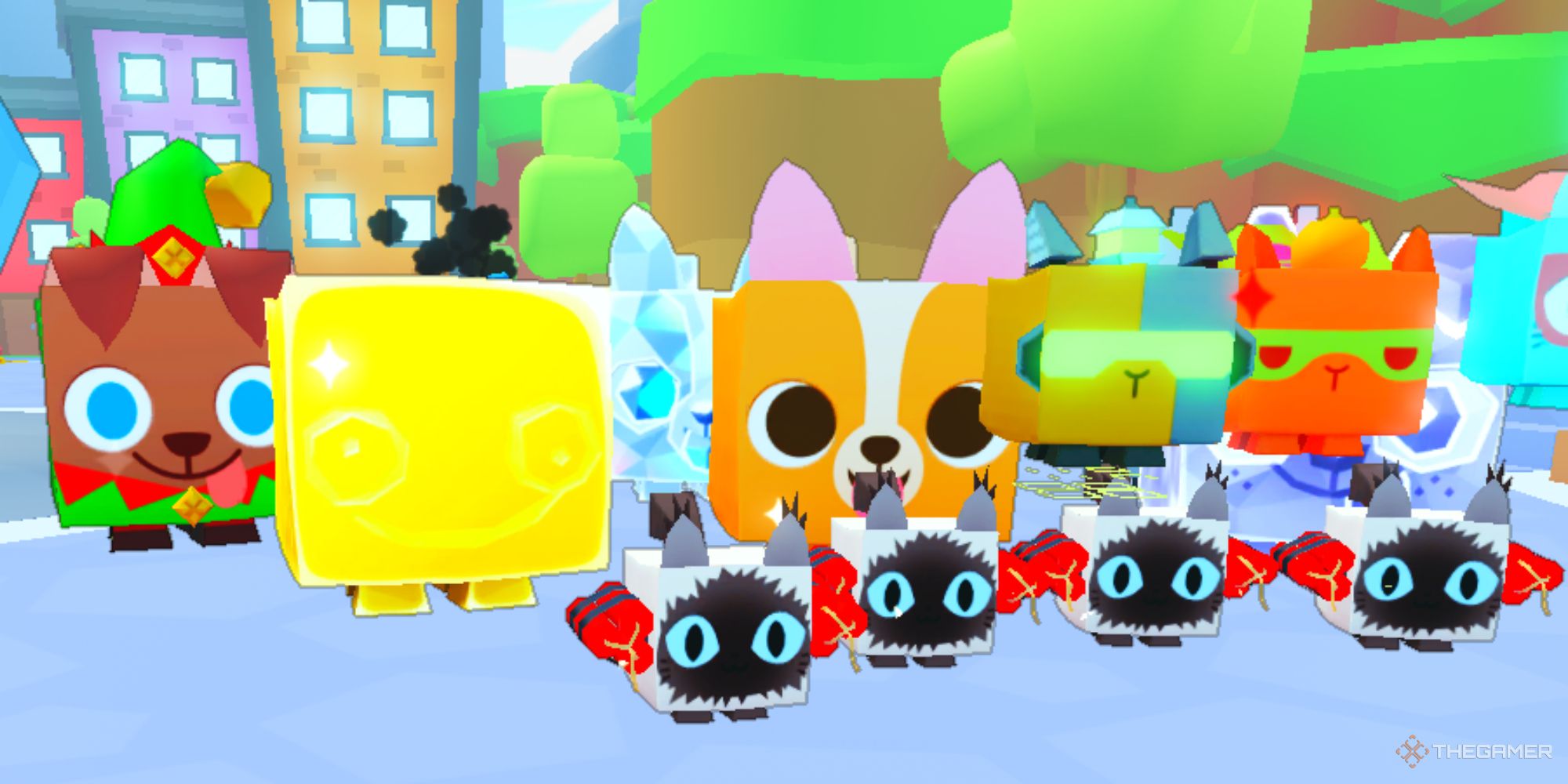 una variedad de mascotas enormes en pet Simulator 99 roblox