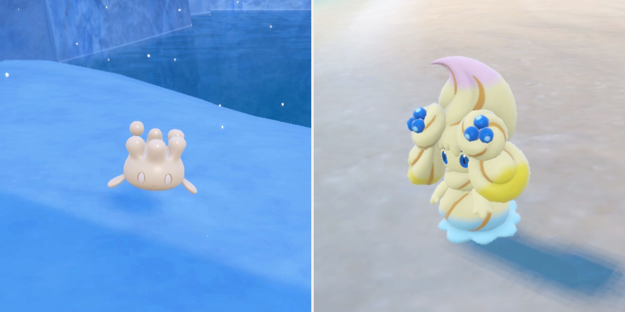 A la izquierda, el Pokémon crema Milcery. Correcto, la forma evolucionada de Milcery, Alcremie.