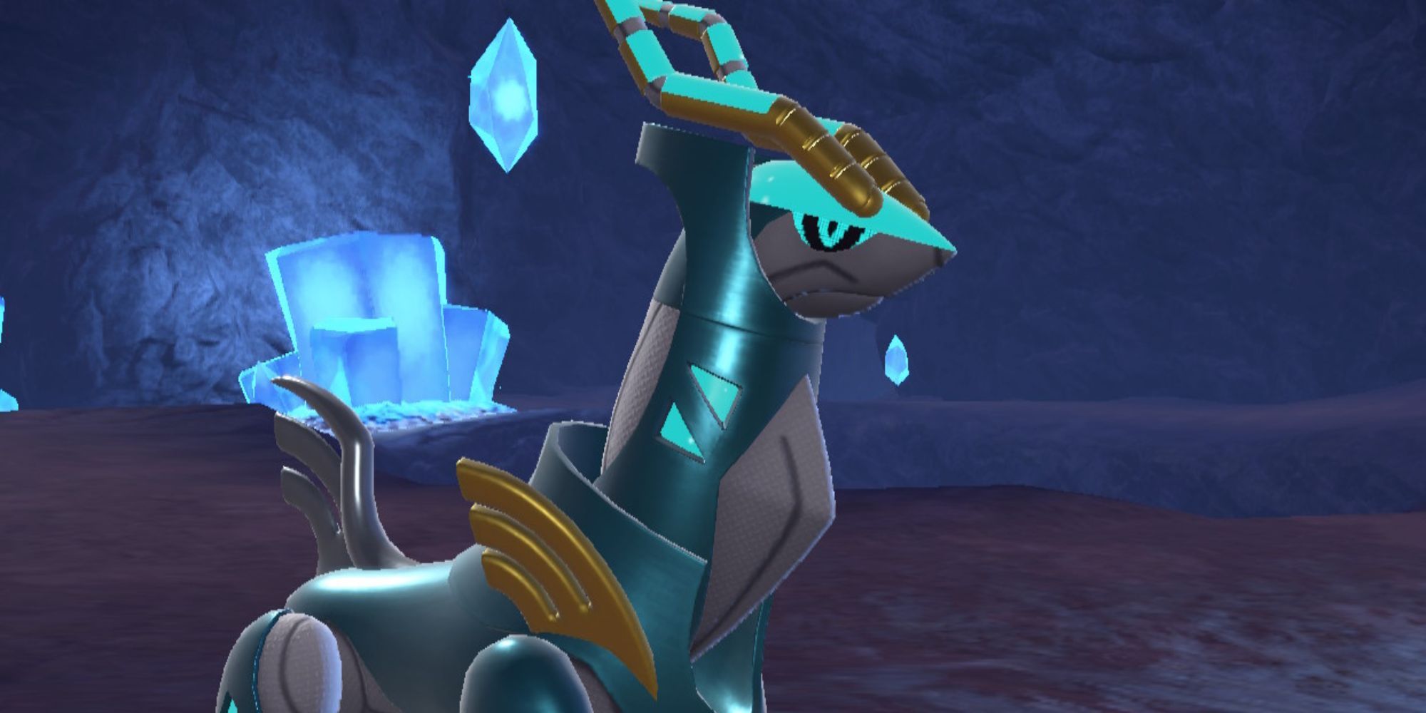 Una captura de pantalla de Iron Crown en Chargeston Cavern en Pokémon Violet