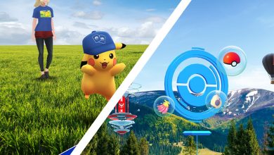 Split Image with Pikachu wearing a Pokemon TCG hat and on with a PokeStop from Pokemon Go