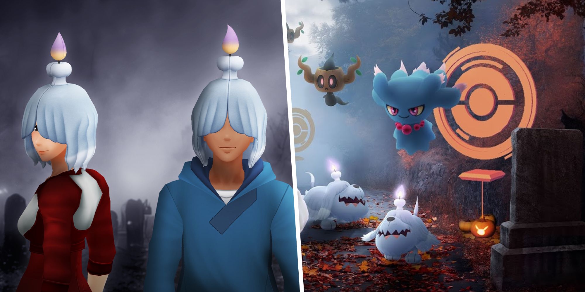 Imagen de dos avatares en Greavard Wig divididos con una imagen de Greavard, Phantump y Misdreavus.