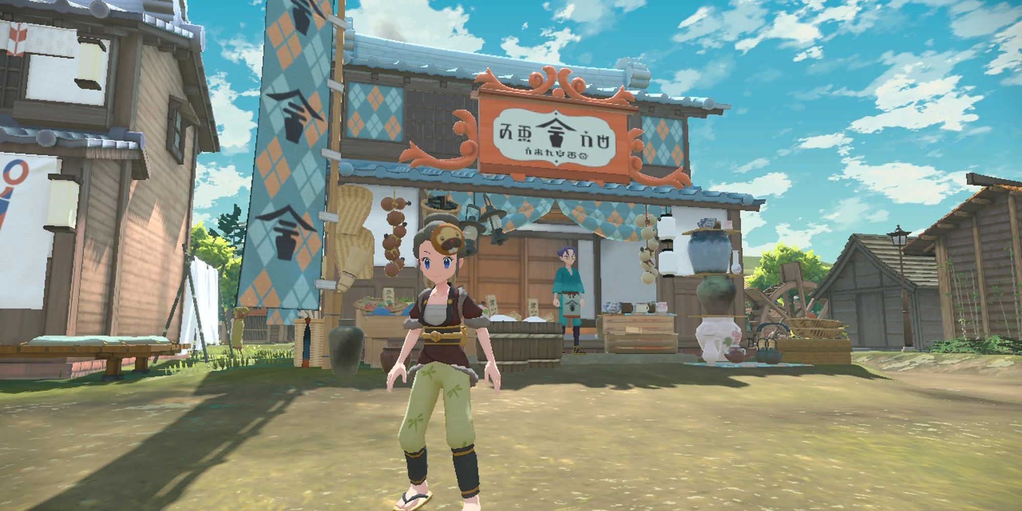 player standing in front of general store in jubilife village