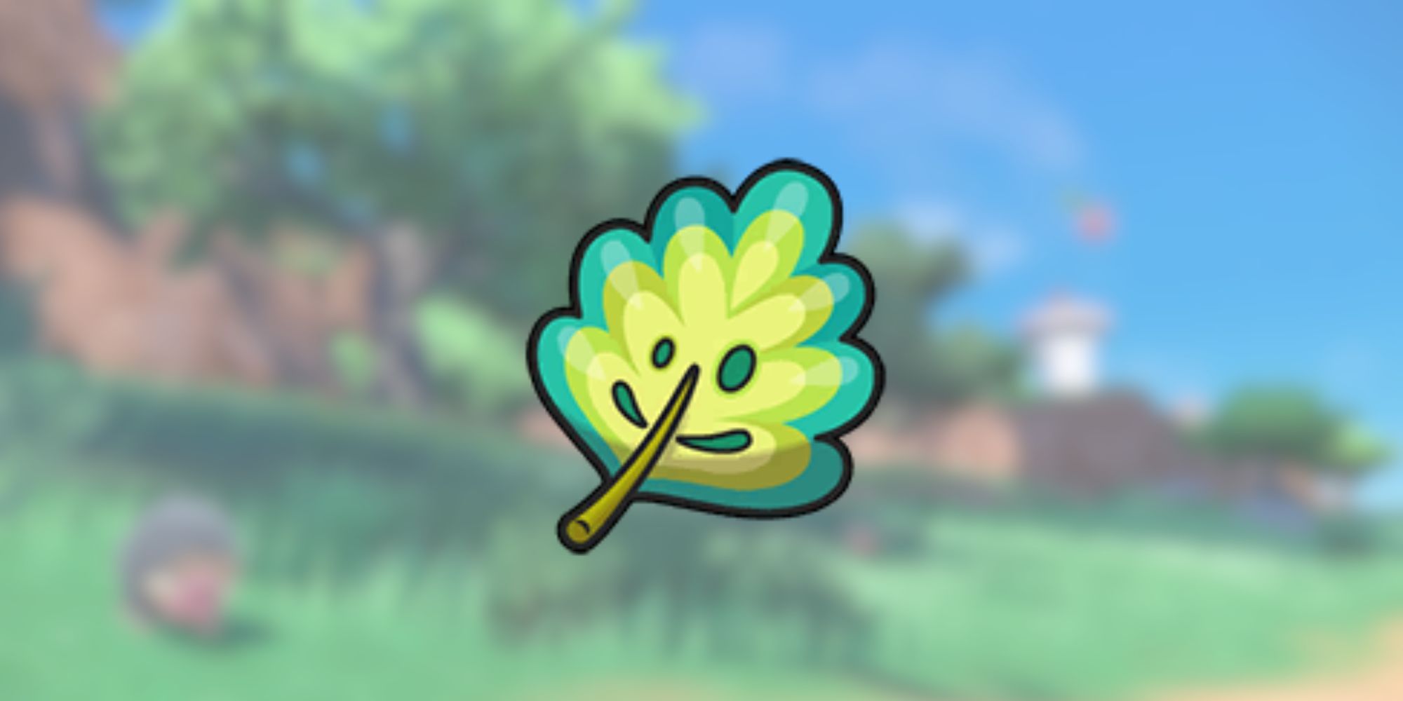 Hierba espejo frente al paisaje borroso de Pokémon