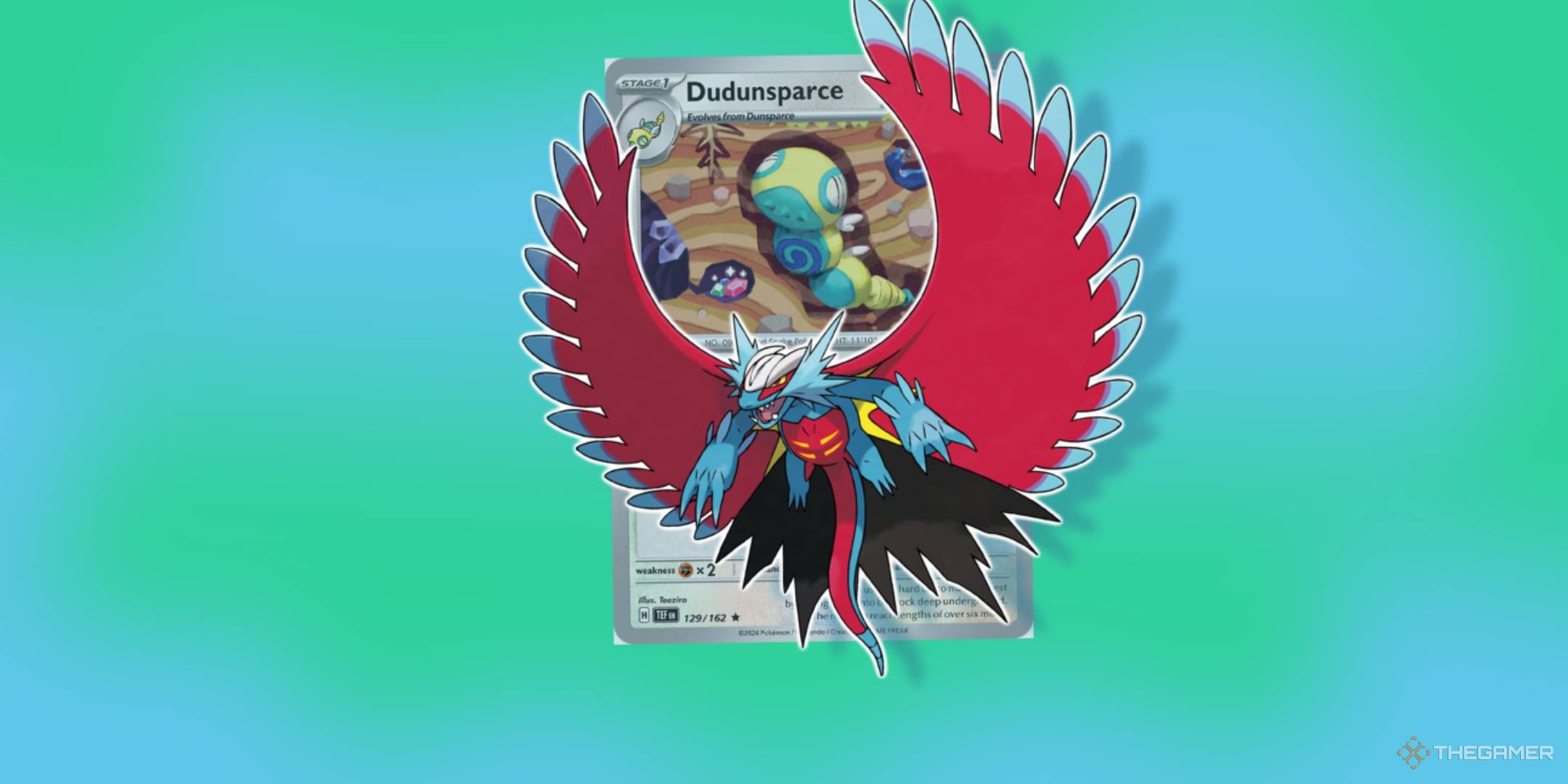 Pokémon TCG Pokémon Roaring Moon frente a una tarjeta de Pokémon TCG de Dudunsparce