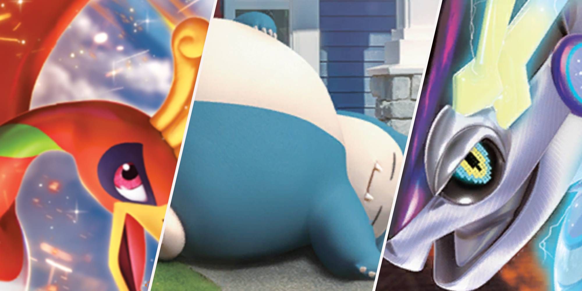 Primeros planos de Pokémon TCG de Snorlax Go, Ho-oh EX y Miraidon ex
