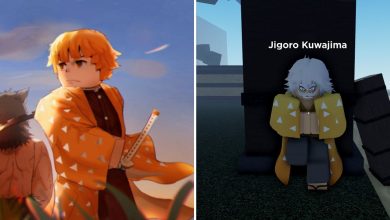 Roblox Project Slayers Thunder Breathing Zenitsu Agatsuma on the left and Jigoro Kuwajima on the right