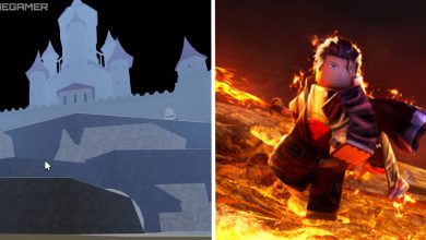 image of ice castle next to image of promotional art for blox fruits