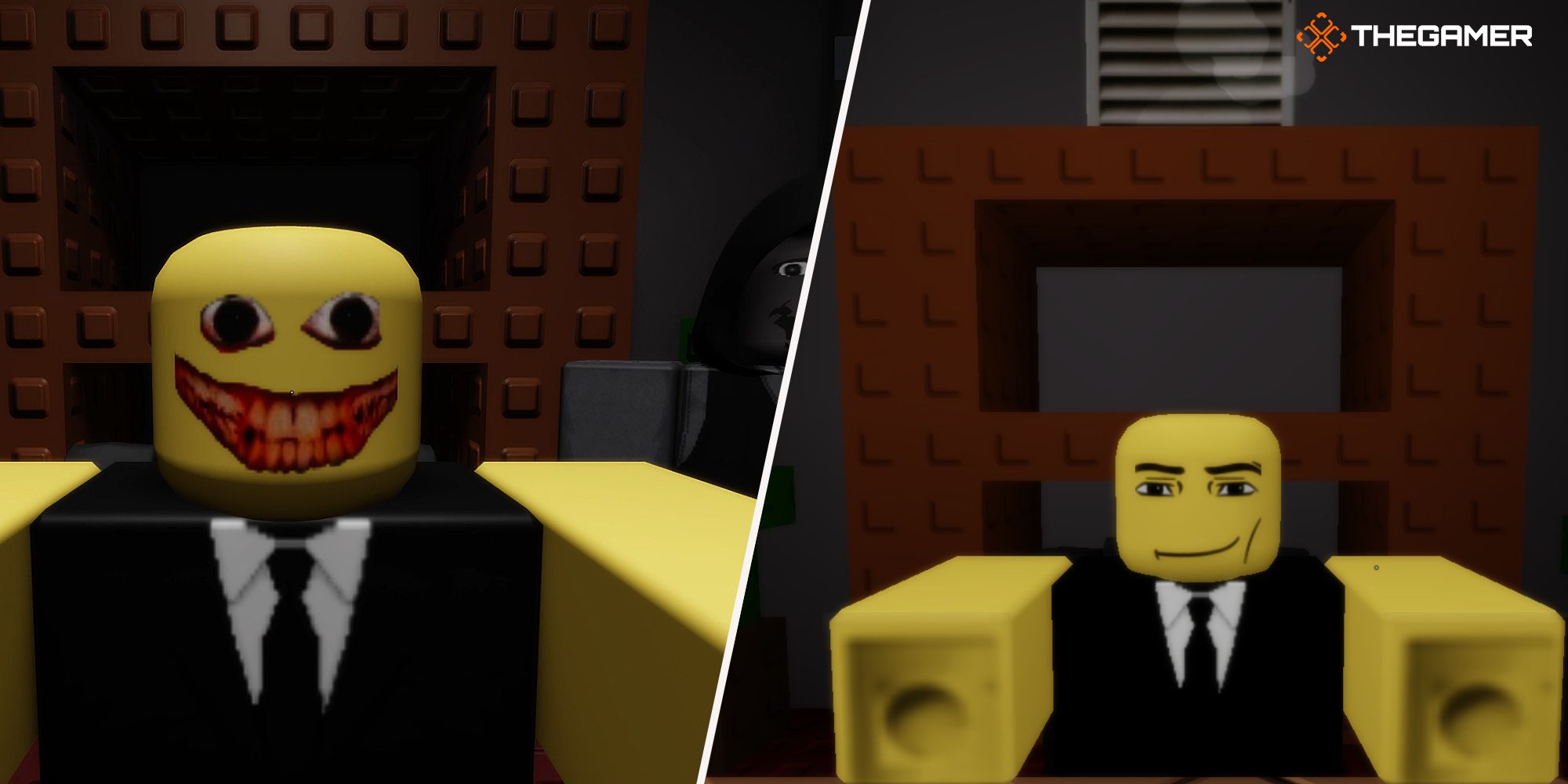 Un collage que muestra dos caras del Weird Strict Boss.