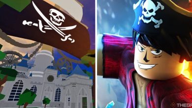 image of pirate castle next to image of blox fruits promotional art