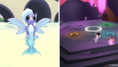 image of merhorse next to image of player in the neon cave