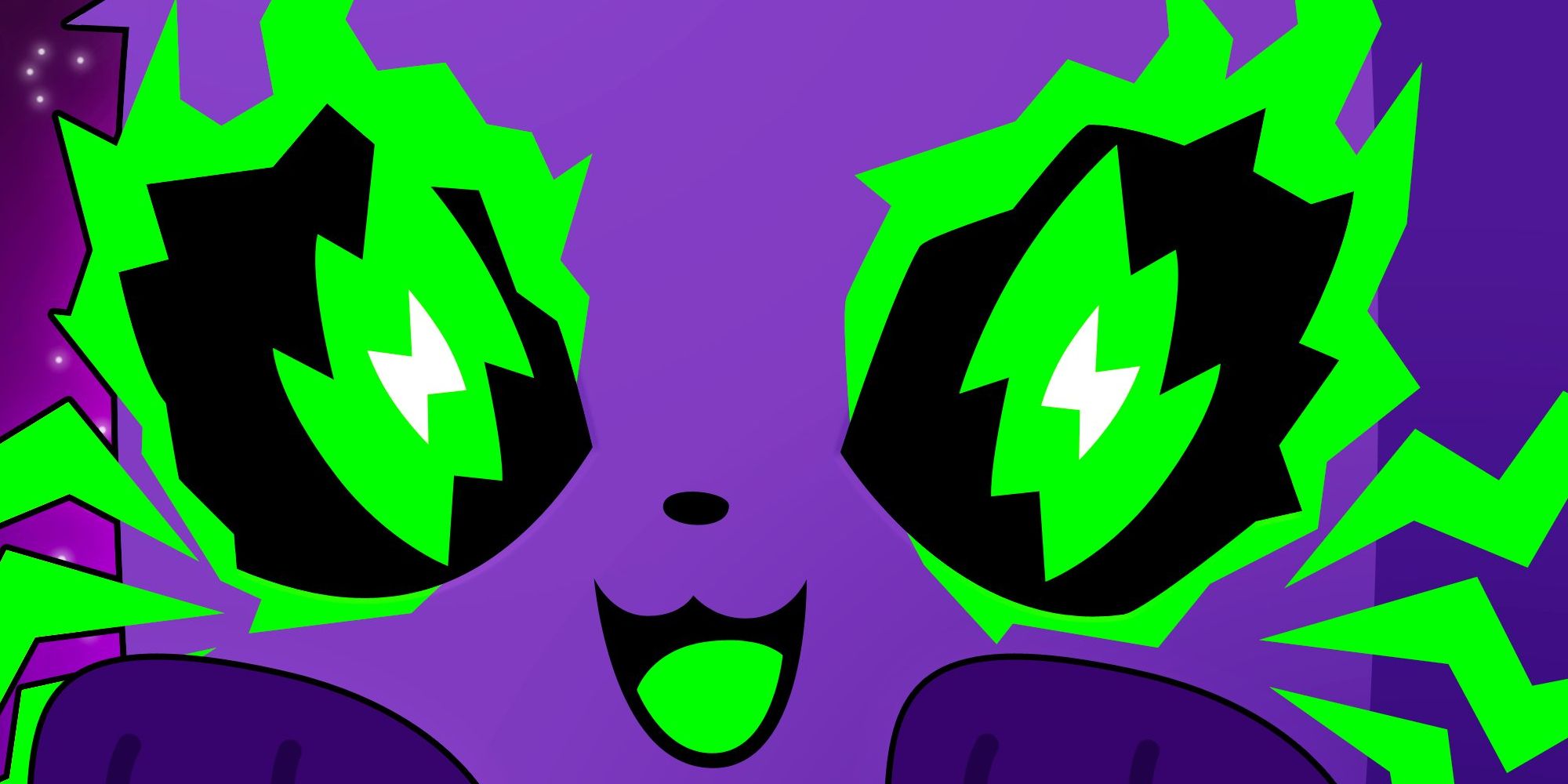 La imagen promocional del gato morado y verde para la actualización de abril de 2024 de Pet Simulator 99